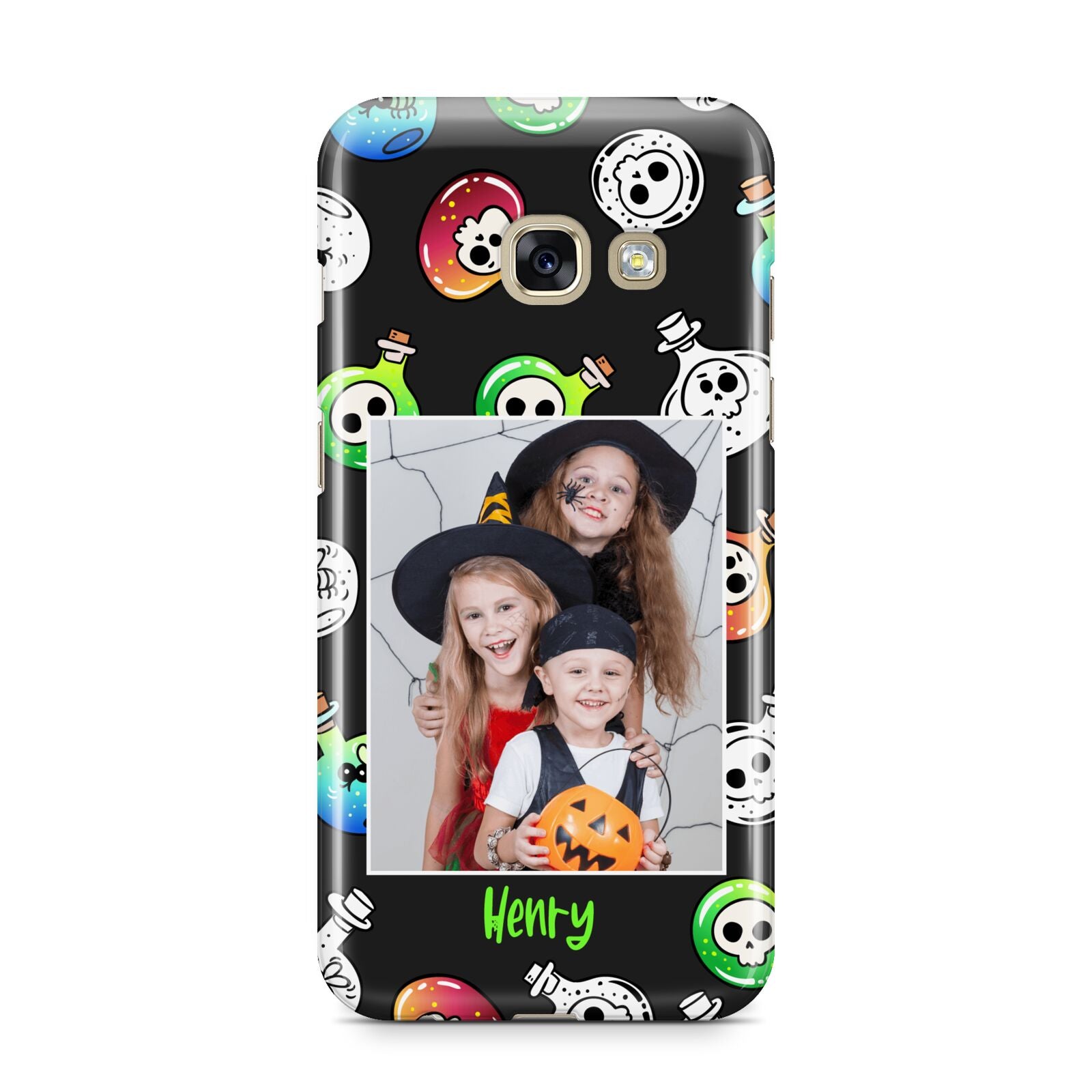 Spooky Potions Halloween Photo Upload Samsung Galaxy A3 2017 Case on gold phone