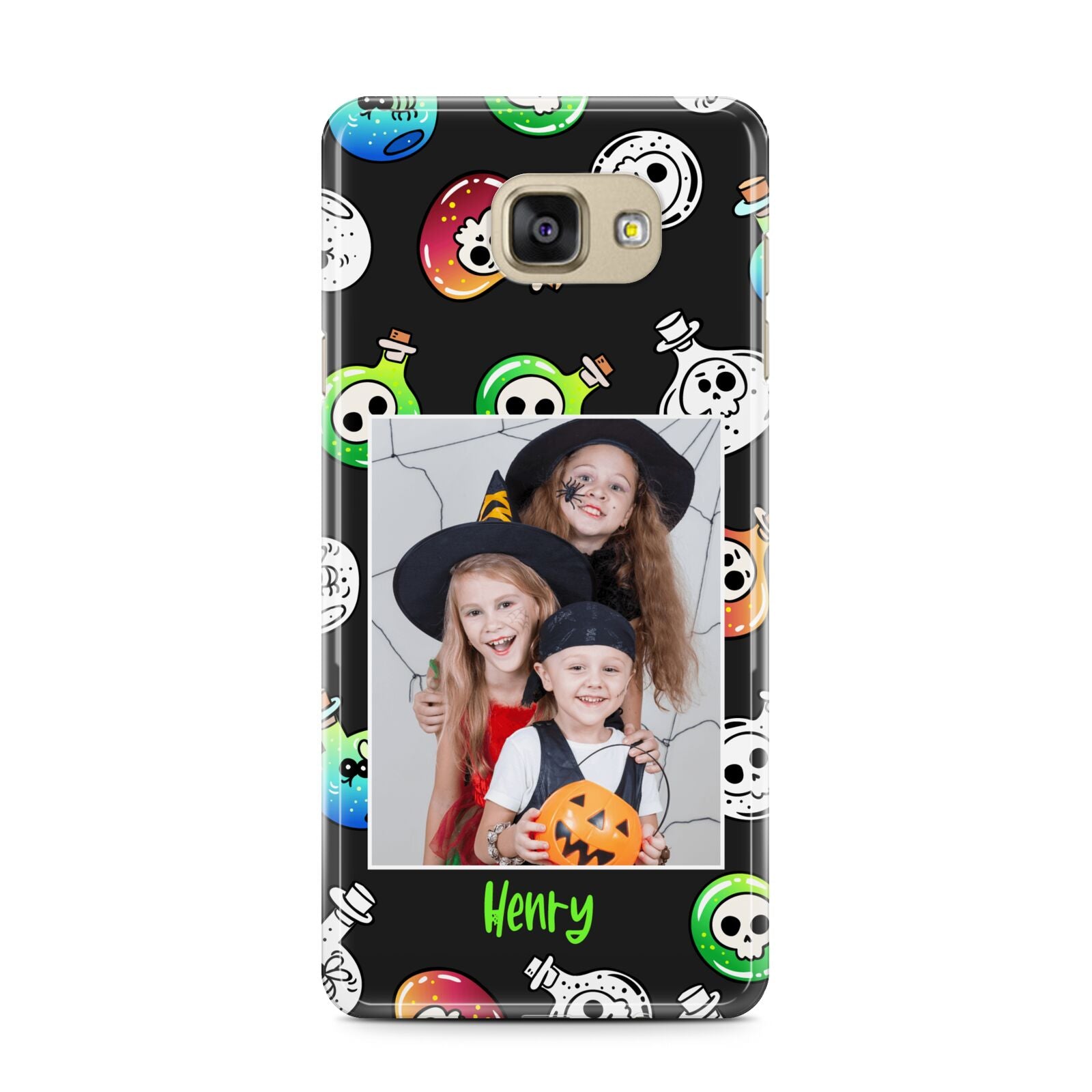 Spooky Potions Halloween Photo Upload Samsung Galaxy A7 2016 Case on gold phone