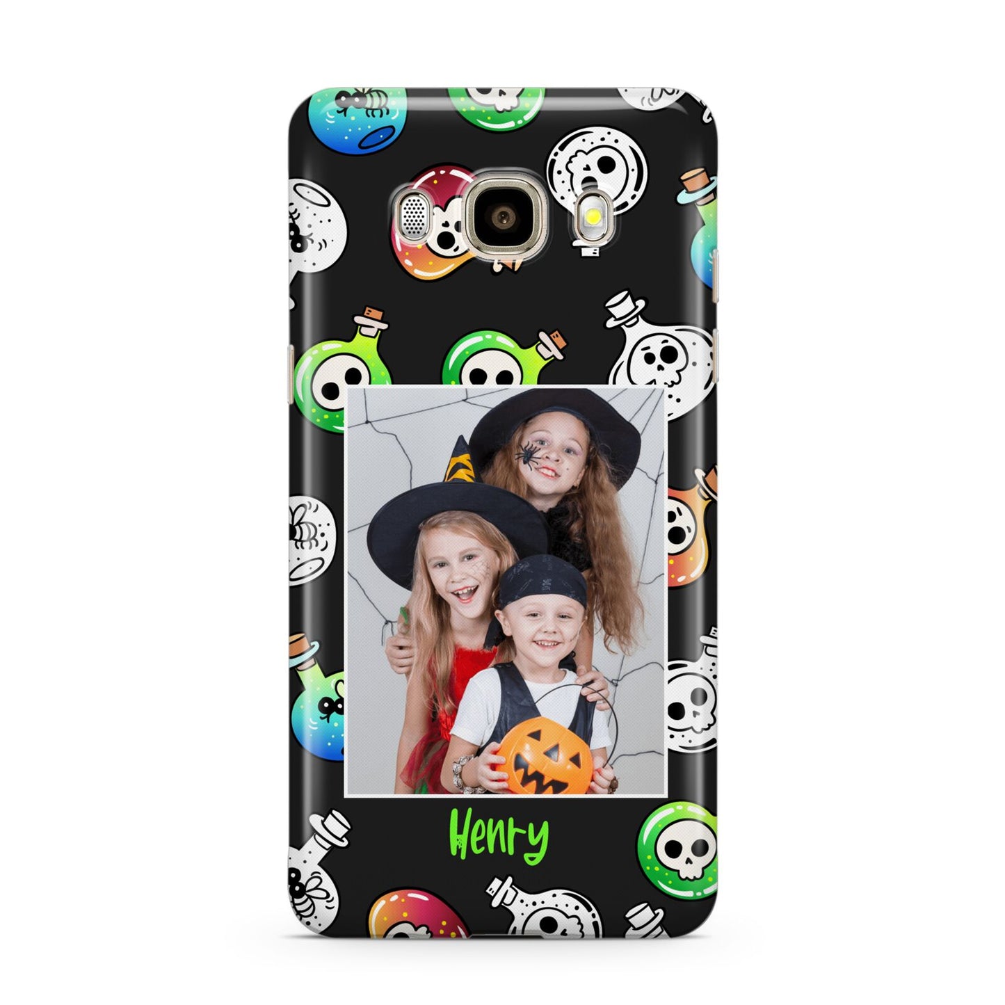 Spooky Potions Halloween Photo Upload Samsung Galaxy J7 2016 Case on gold phone