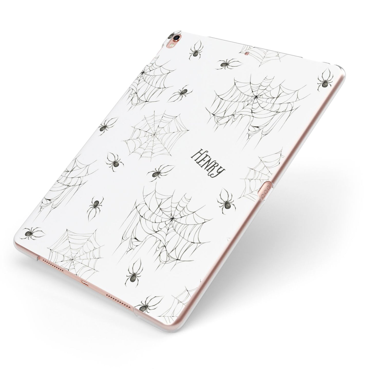 Spooky Spiders Webs Personalised Apple iPad Case on Rose Gold iPad Side View