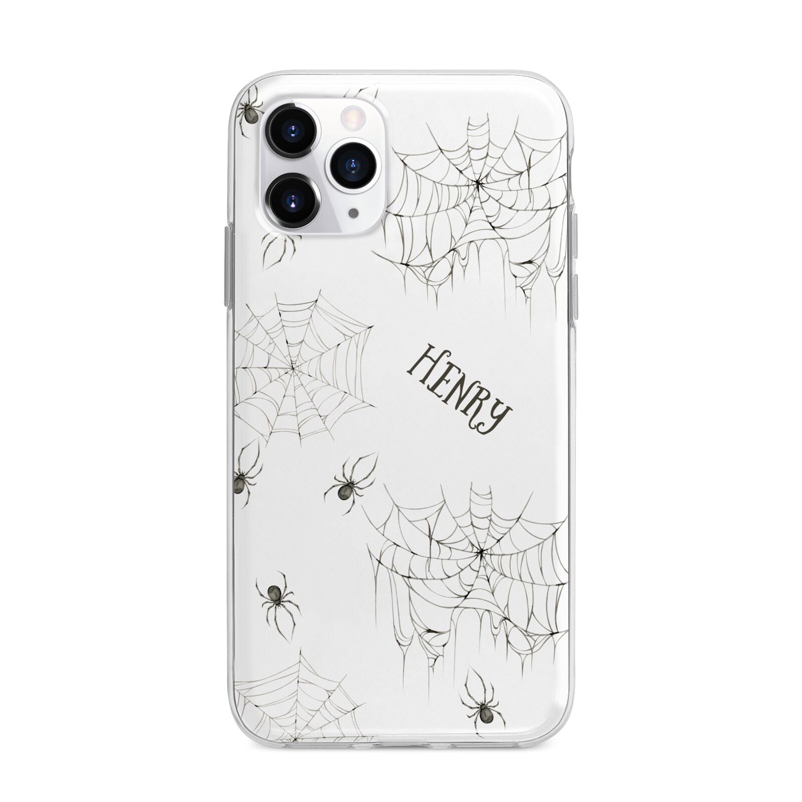 Spooky Spiders Webs Personalised Apple iPhone 11 Pro Max in Silver with Bumper Case