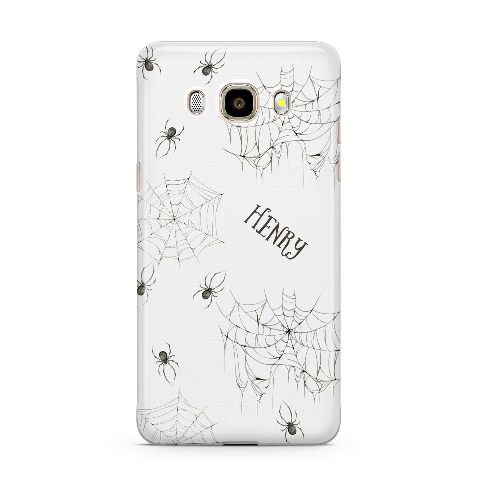 Spooky Spiders Webs Personalised Samsung Galaxy J7 2016 Case on gold phone