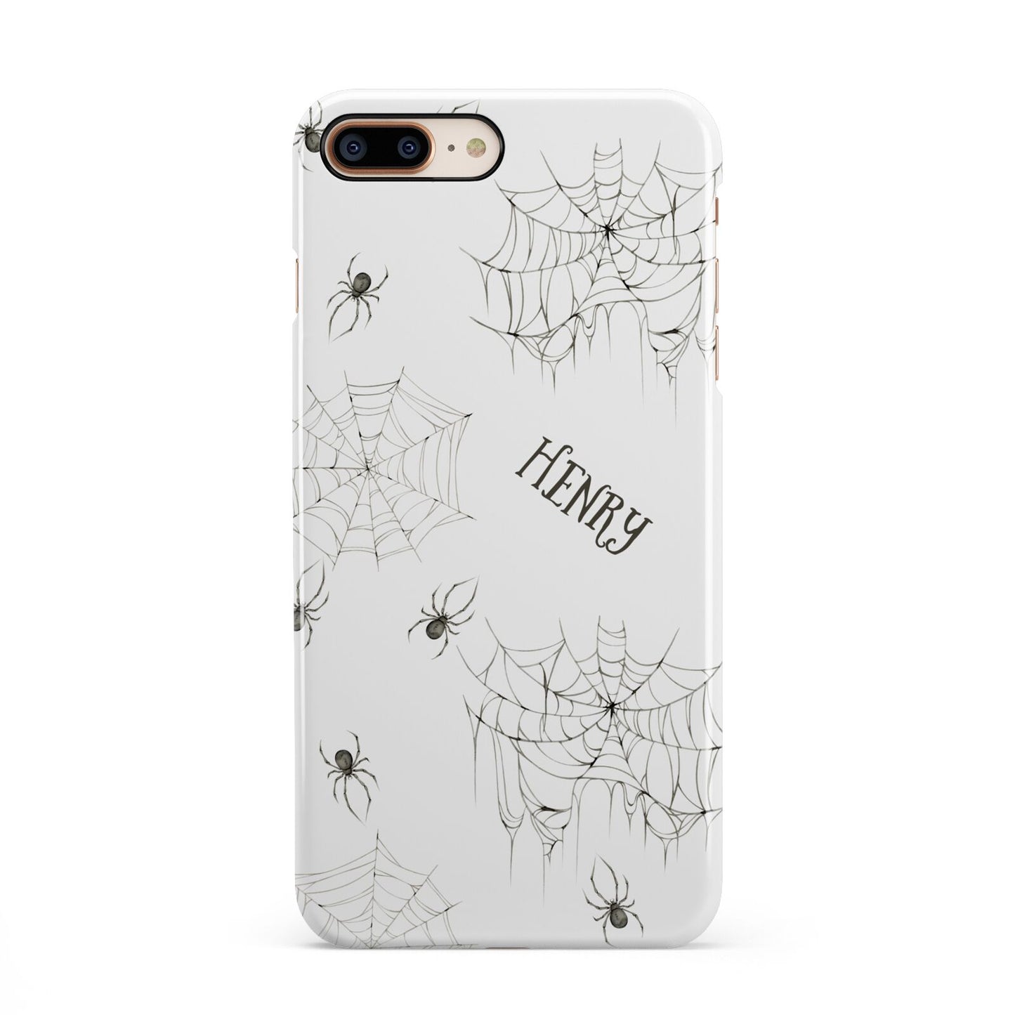 Spooky Spiders Webs Personalised iPhone 8 Plus 3D Snap Case on Gold Phone