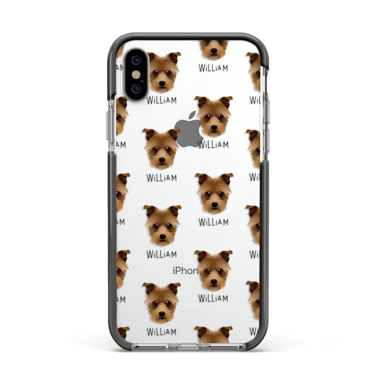 Sporting Lucas Terrier Icon with Name Apple iPhone Xs Impact Case Black Edge on Silver Phone