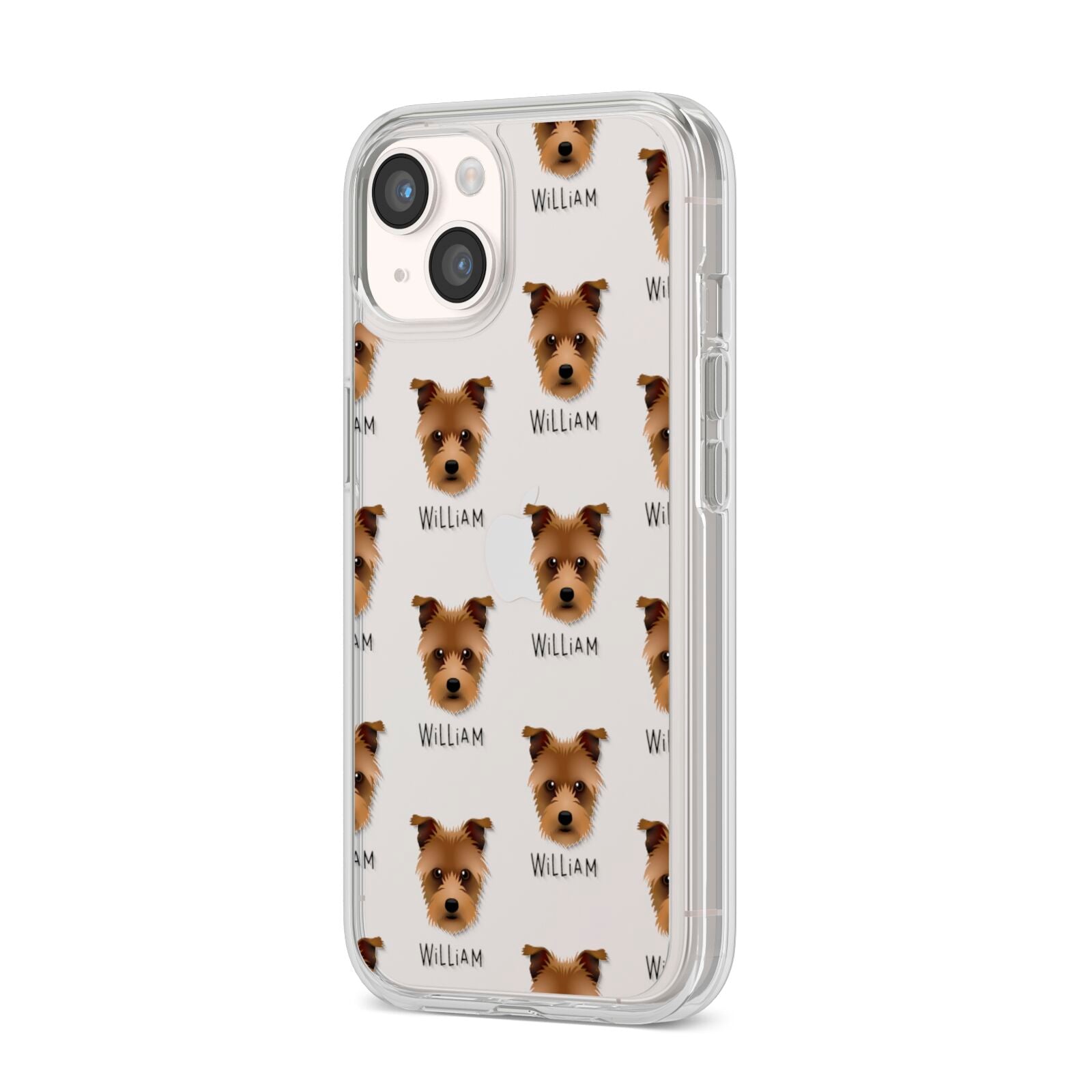 Sporting Lucas Terrier Icon with Name iPhone 14 Clear Tough Case Starlight Angled Image