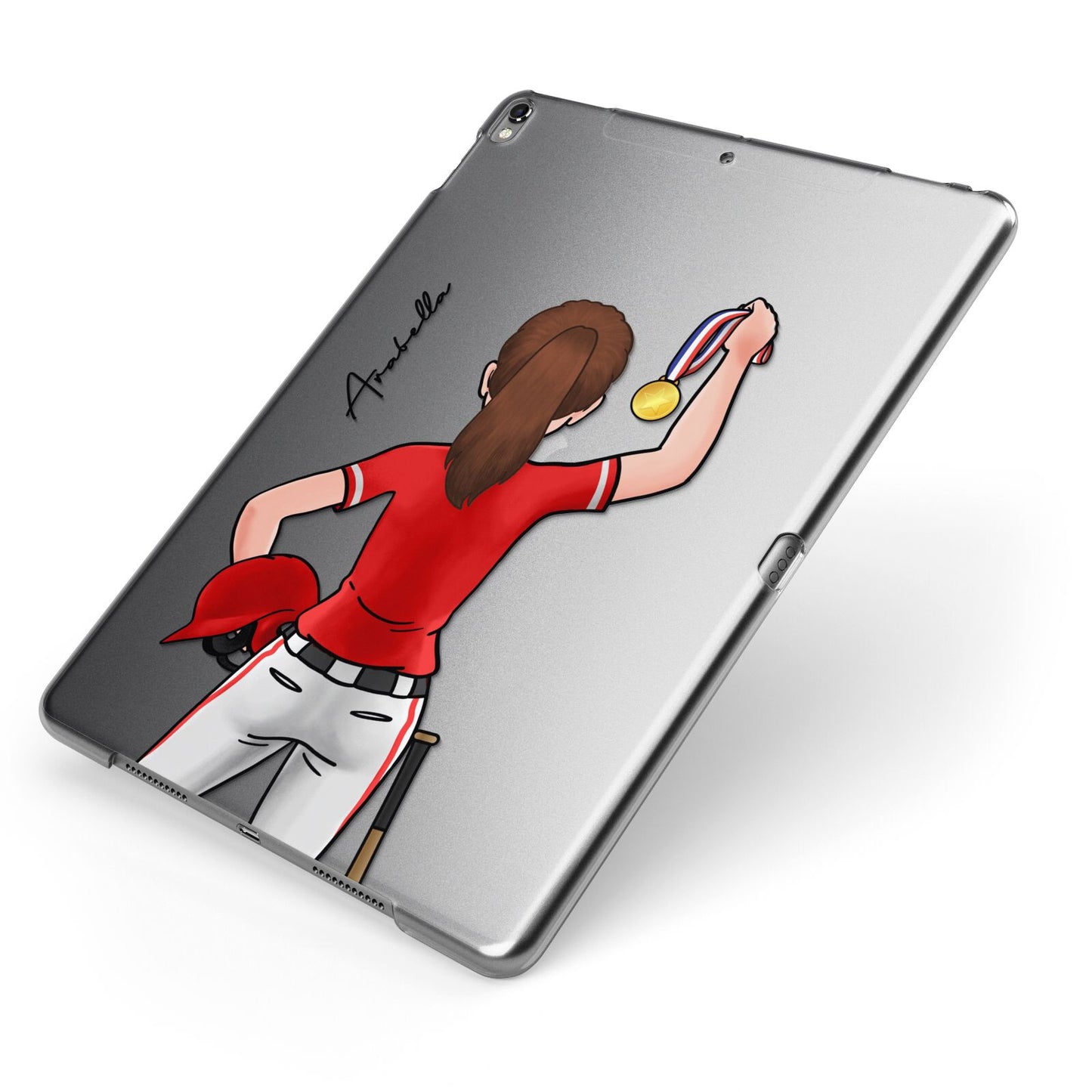 Sports Girl Personalised Apple iPad Case on Grey iPad Side View