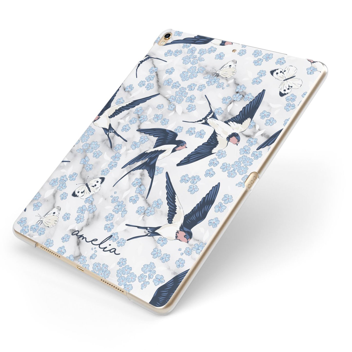 Spring Birds Apple iPad Case on Gold iPad Side View