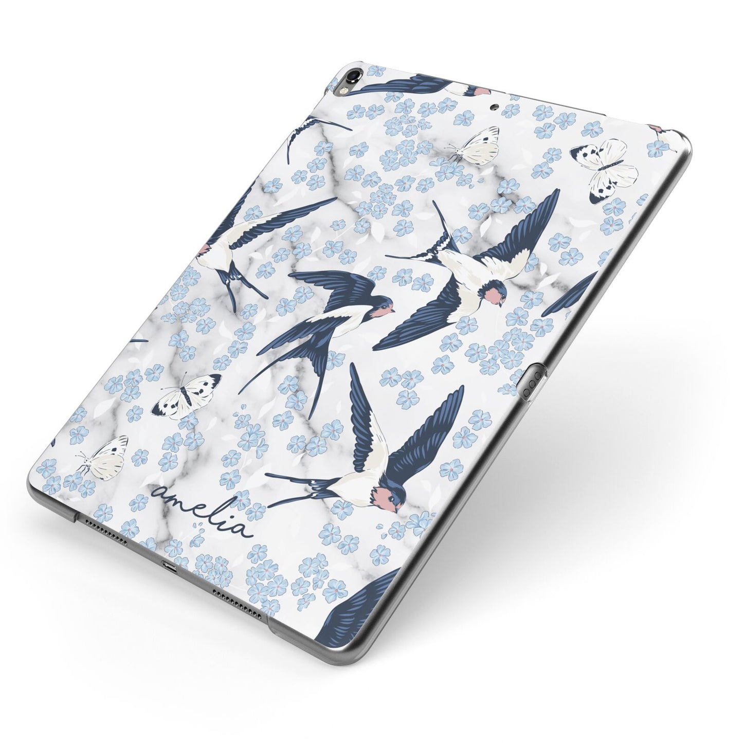 Spring Birds Apple iPad Case on Grey iPad Side View