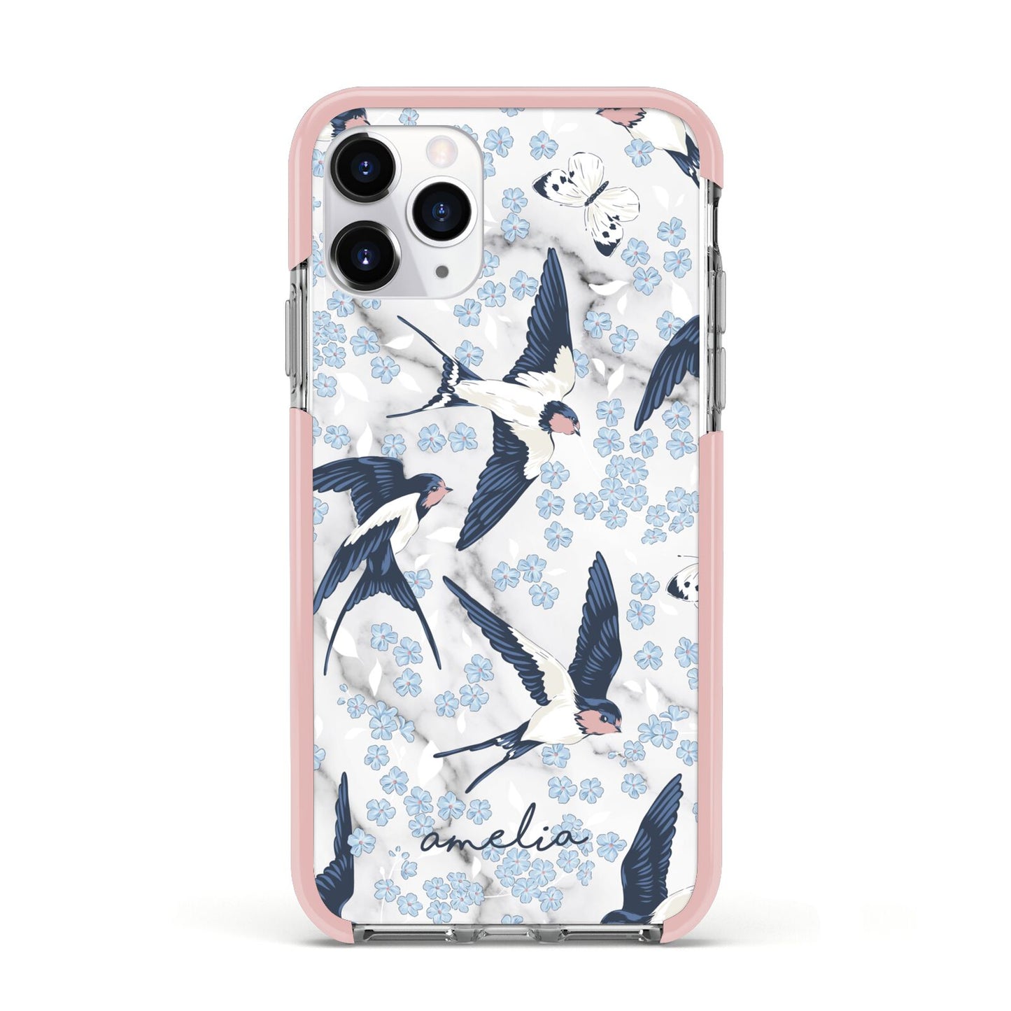 Spring Birds Apple iPhone 11 Pro in Silver with Pink Impact Case