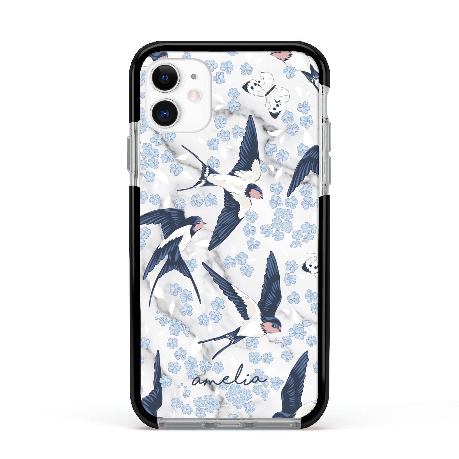 Spring Birds Apple iPhone 11 in White with Black Impact Case