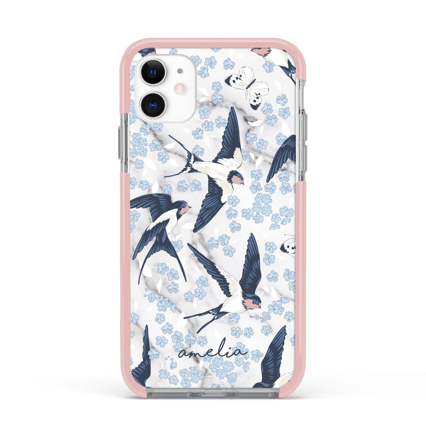 Spring Birds Apple iPhone 11 in White with Pink Impact Case