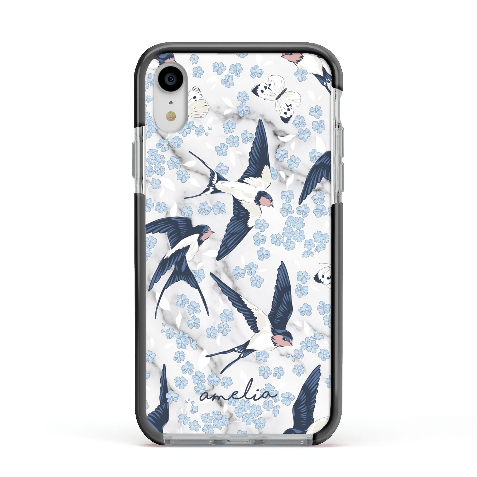 Spring Birds Apple iPhone XR Impact Case Black Edge on Silver Phone