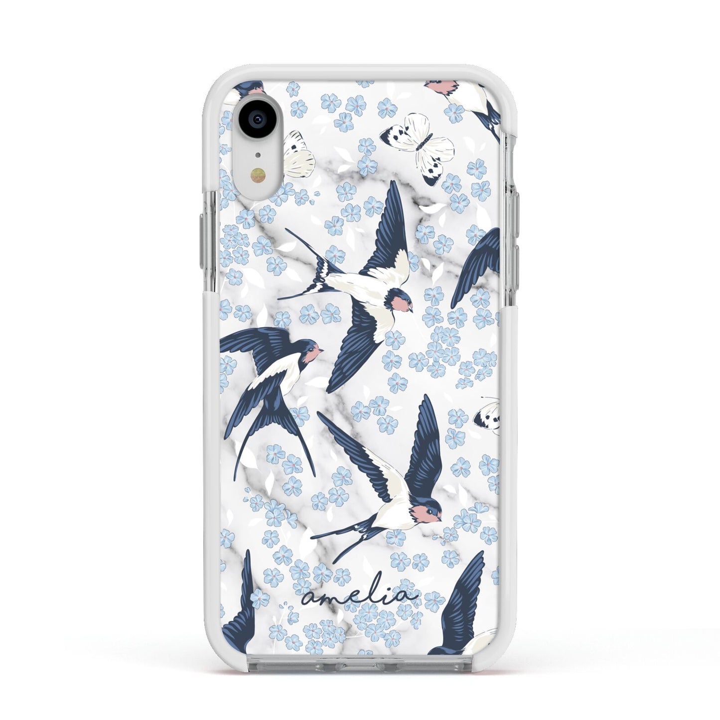 Spring Birds Apple iPhone XR Impact Case White Edge on Silver Phone