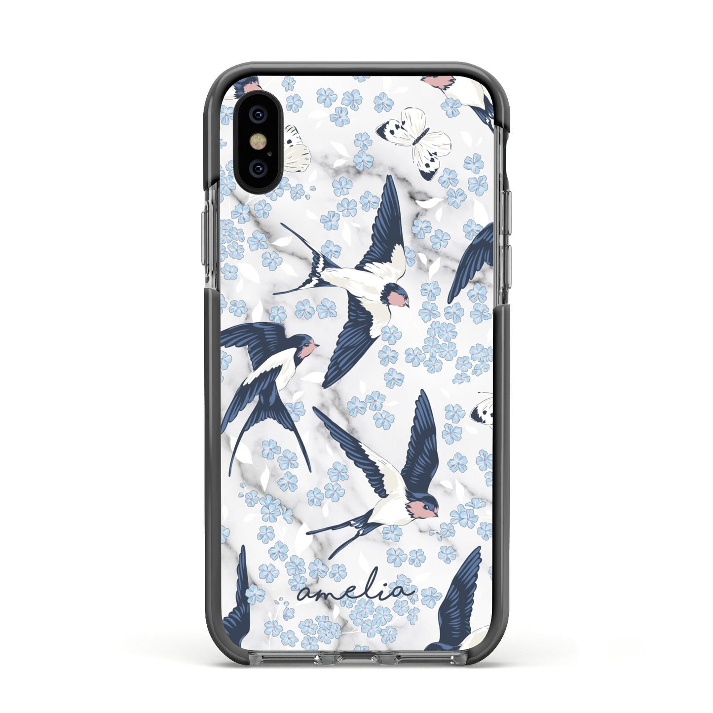 Spring Birds Apple iPhone Xs Impact Case Black Edge on Black Phone