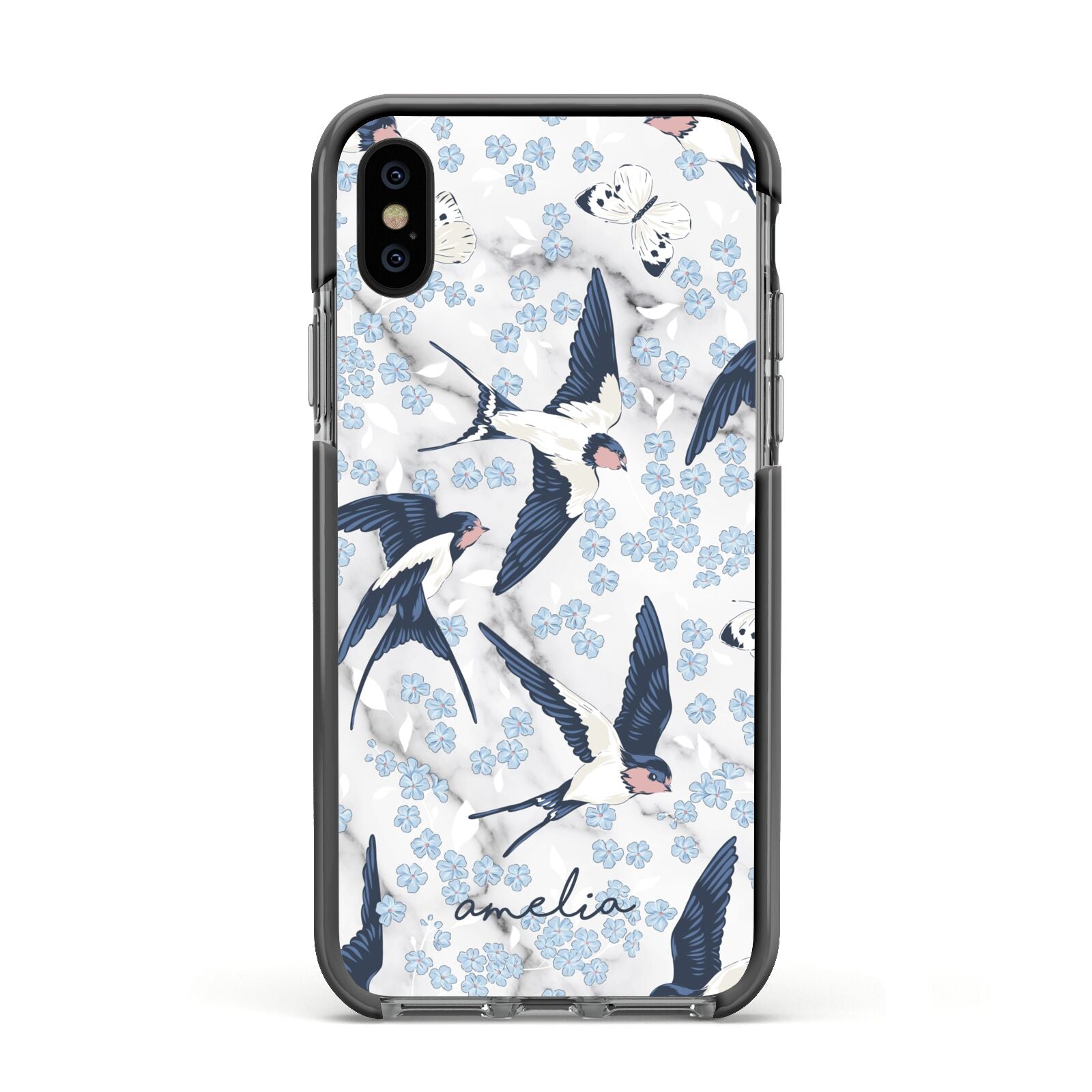 Spring Birds Apple iPhone Xs Impact Case Black Edge on Black Phone