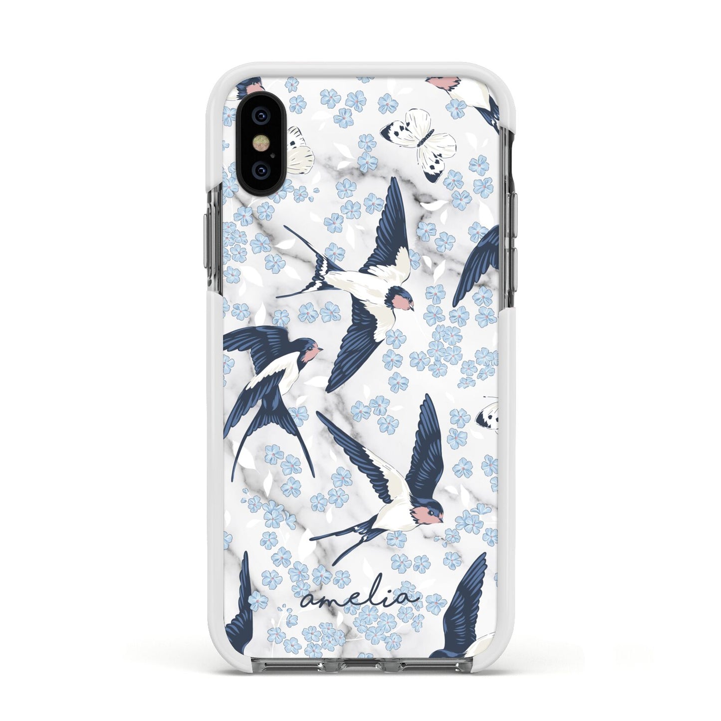 Spring Birds Apple iPhone Xs Impact Case White Edge on Black Phone