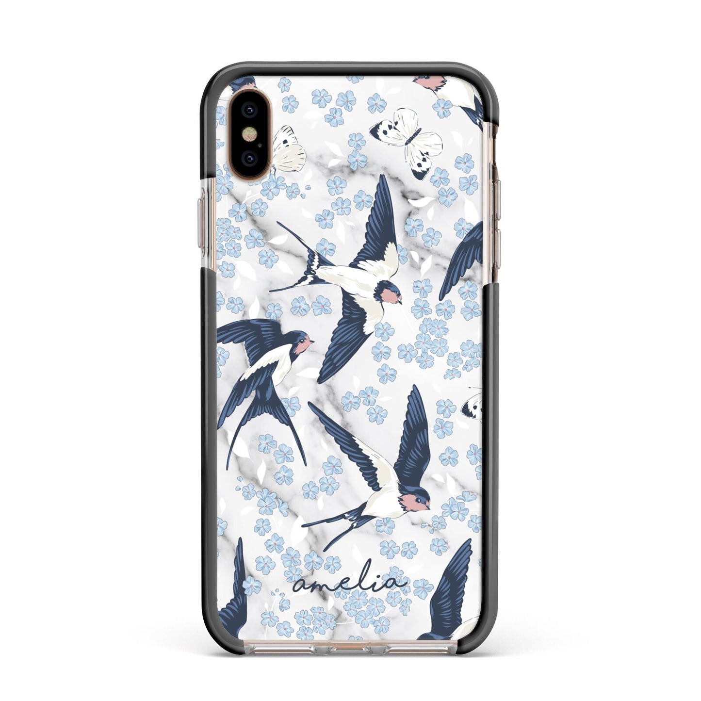 Spring Birds Apple iPhone Xs Max Impact Case Black Edge on Gold Phone