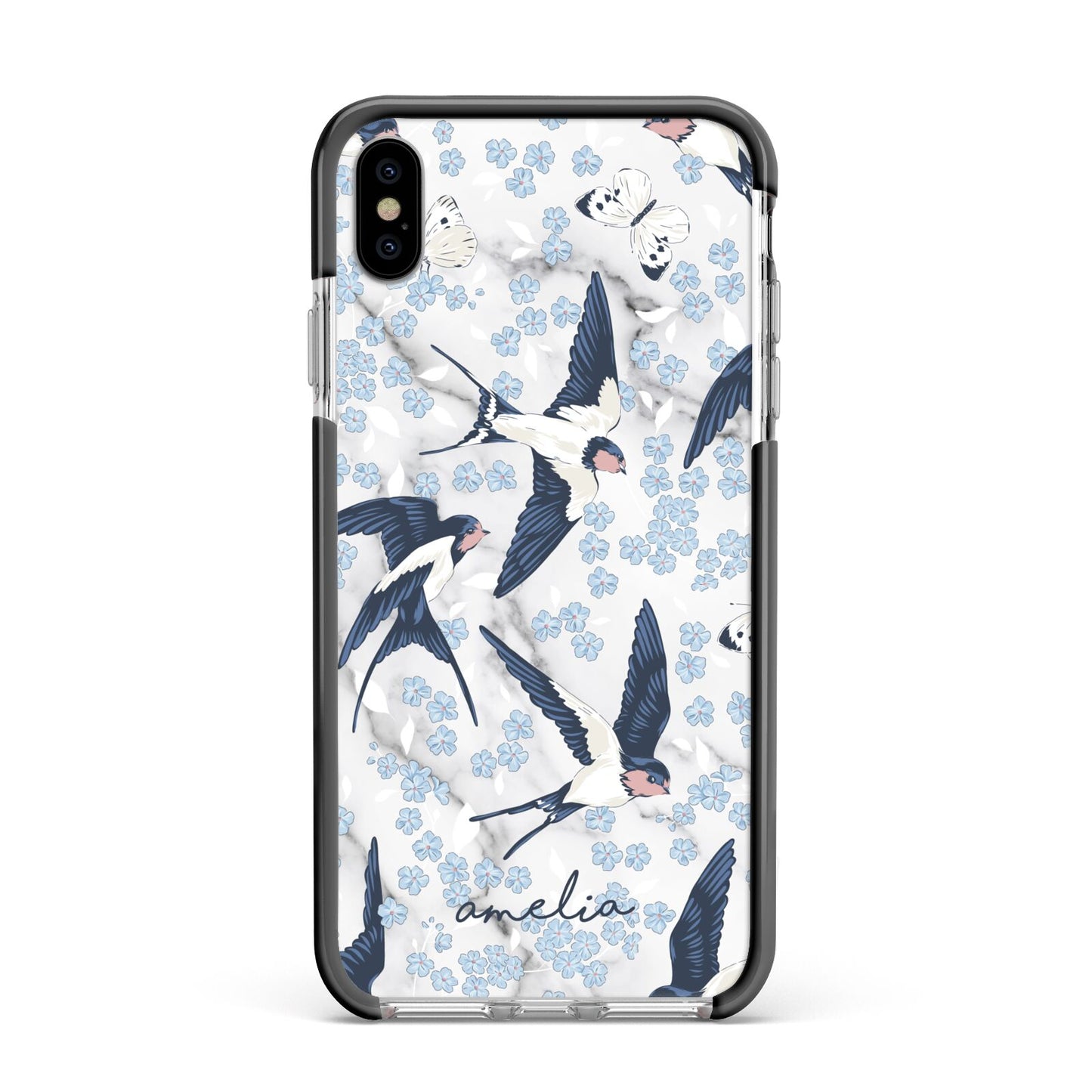 Spring Birds Apple iPhone Xs Max Impact Case Black Edge on Silver Phone