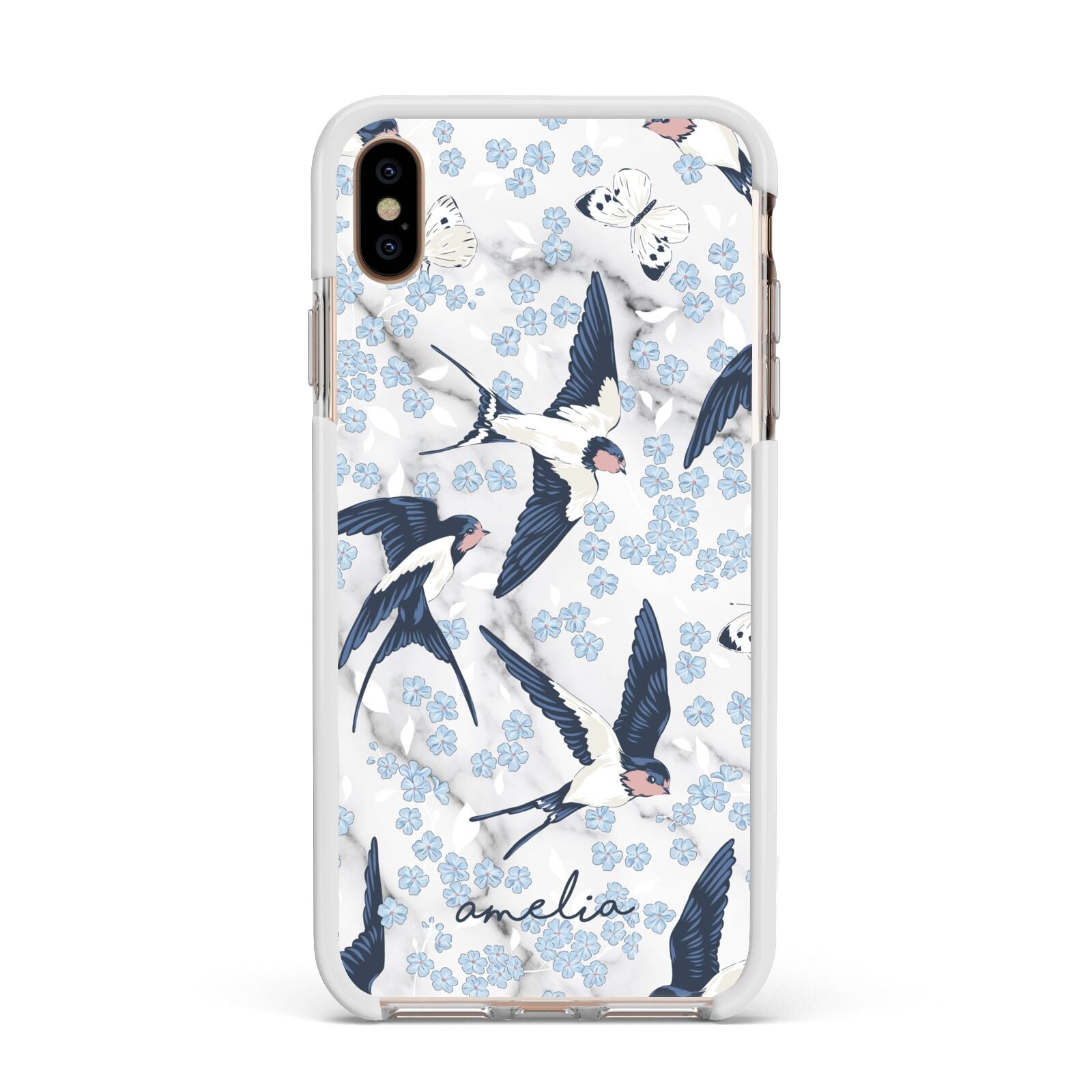 Spring Birds Apple iPhone Xs Max Impact Case White Edge on Gold Phone