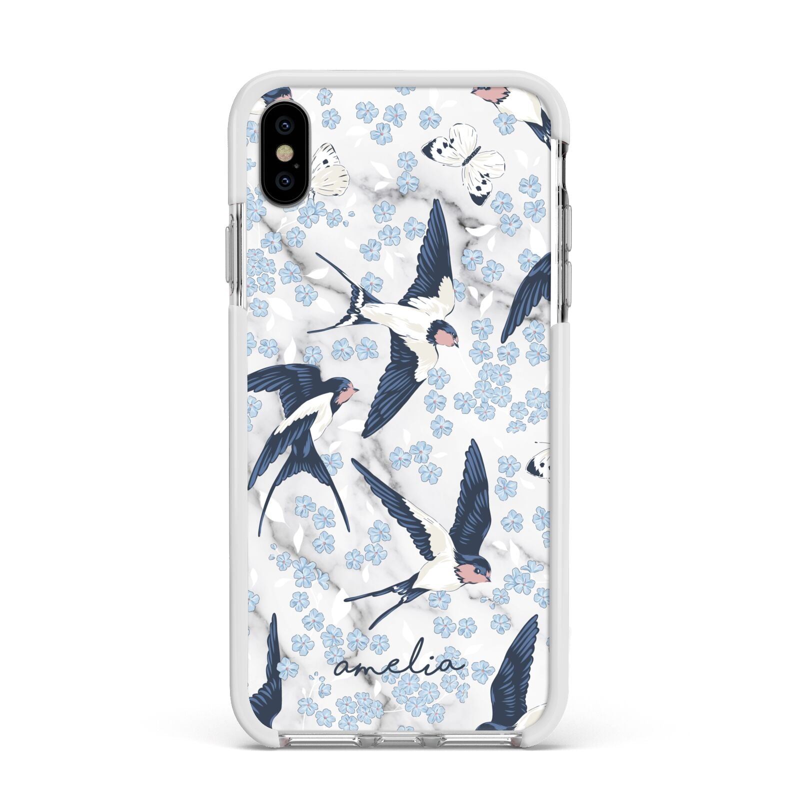 Spring Birds Apple iPhone Xs Max Impact Case White Edge on Silver Phone