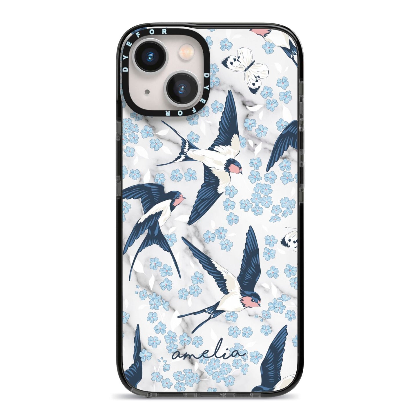 Spring Birds iPhone 13 Black Impact Case on Silver phone