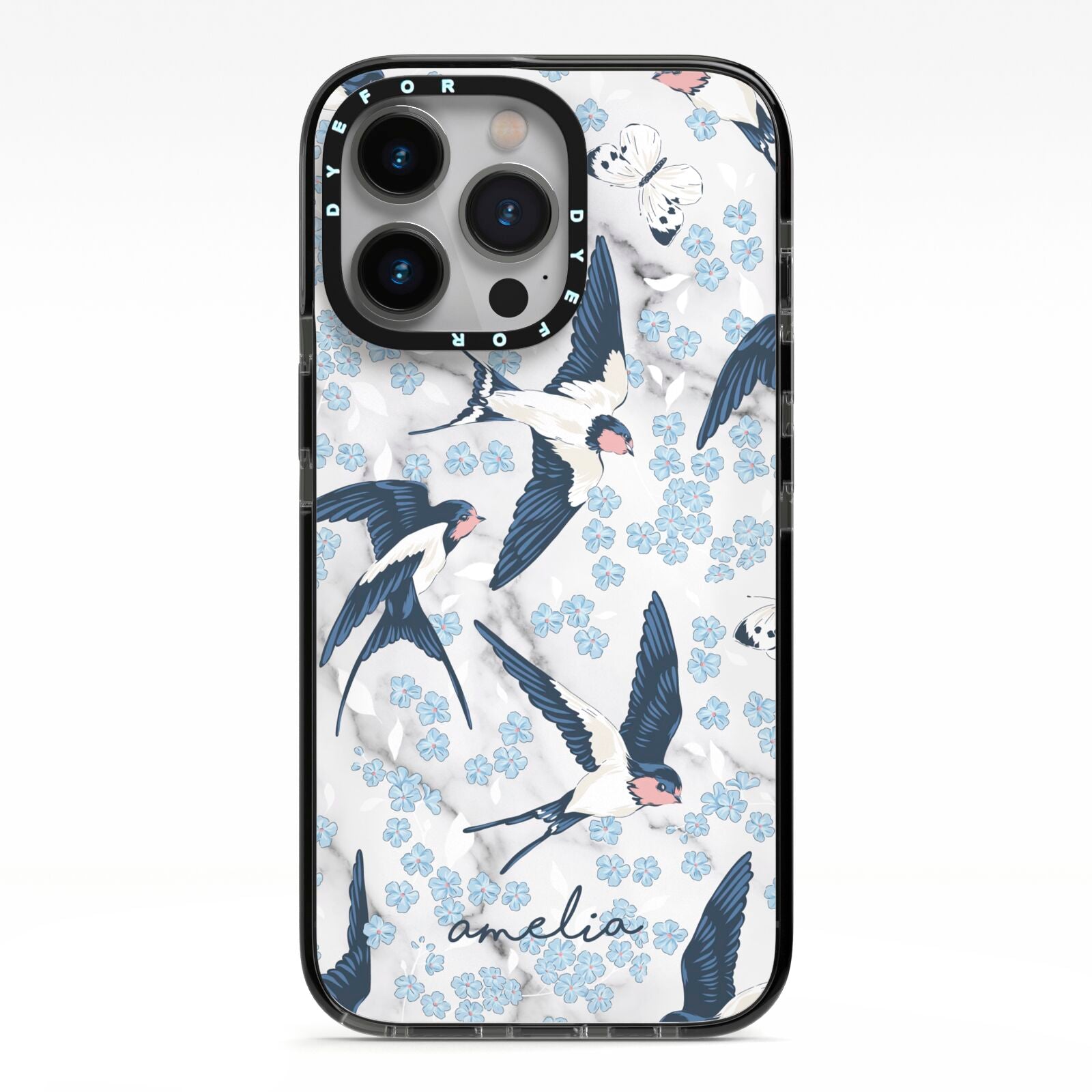 Spring Birds iPhone 13 Pro Black Impact Case on Silver phone