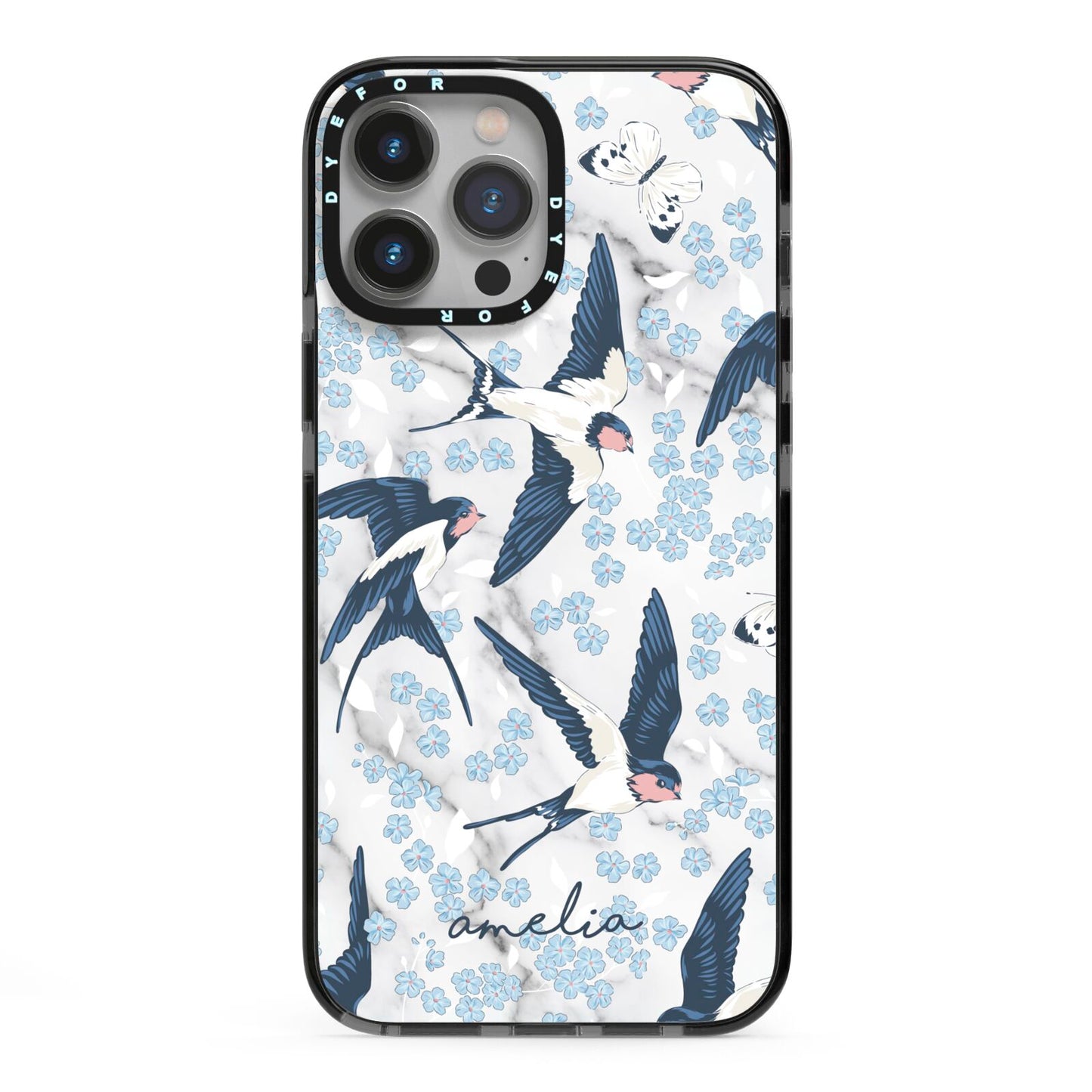 Spring Birds iPhone 13 Pro Max Black Impact Case on Silver phone