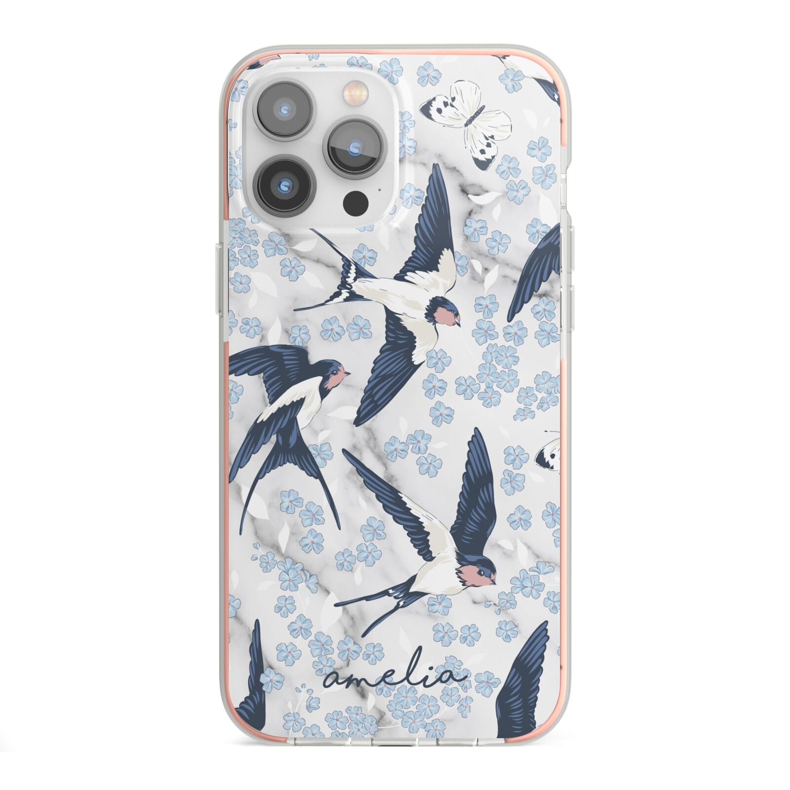 Spring Birds iPhone 13 Pro Max TPU Impact Case with Pink Edges