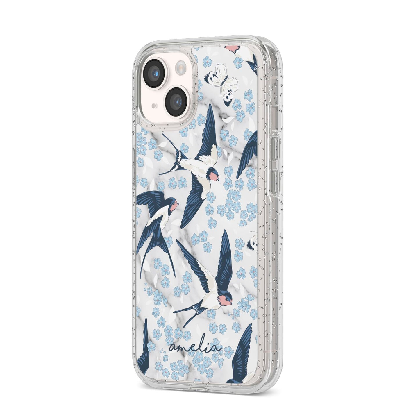 Spring Birds iPhone 14 Glitter Tough Case Starlight Angled Image