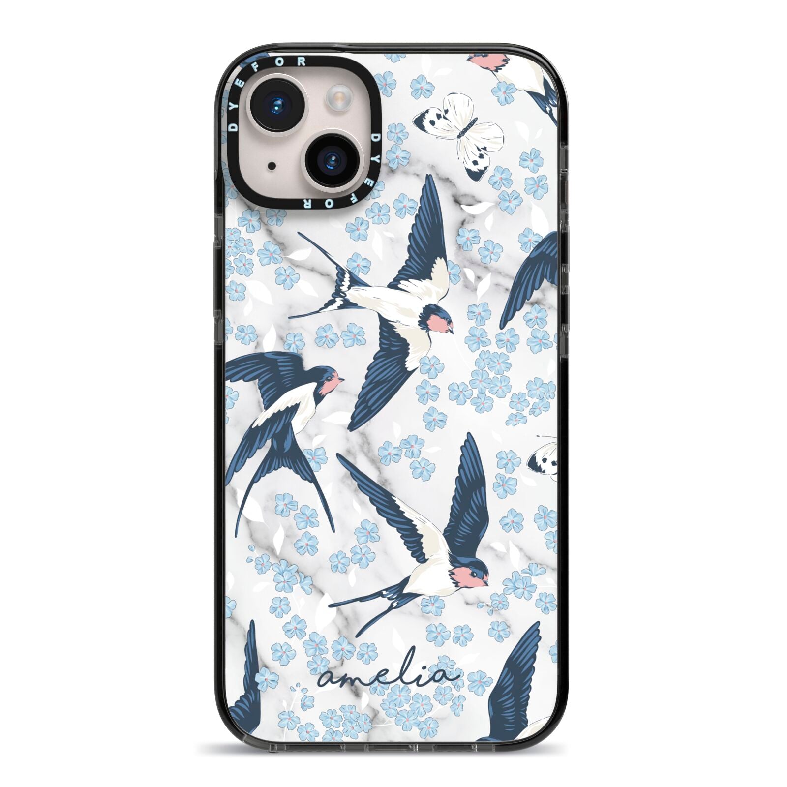 Spring Birds iPhone 14 Plus Black Impact Case on Silver phone