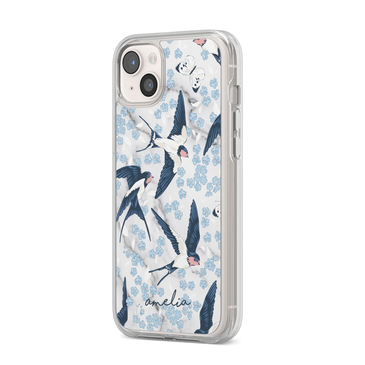 Spring Birds iPhone 14 Plus Clear Tough Case Starlight Angled Image