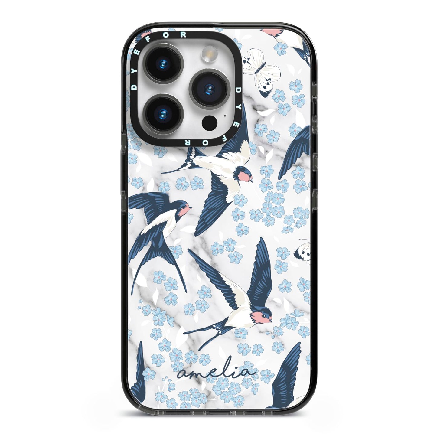 Spring Birds iPhone 14 Pro Black Impact Case on Silver phone