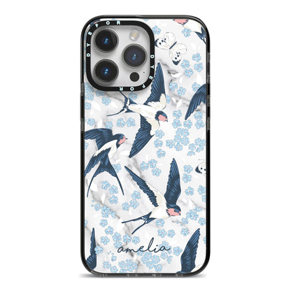 Spring Birds iPhone 14 Pro Max Black Impact Case on Silver phone