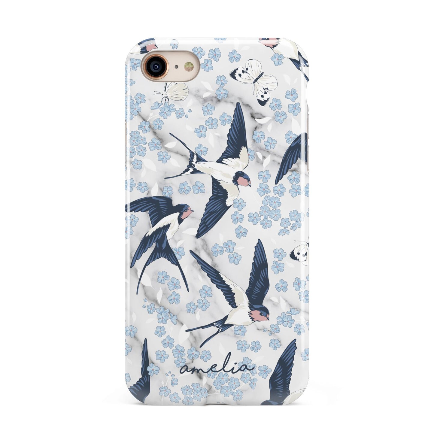 Spring Birds iPhone 8 3D Tough Case on Gold Phone