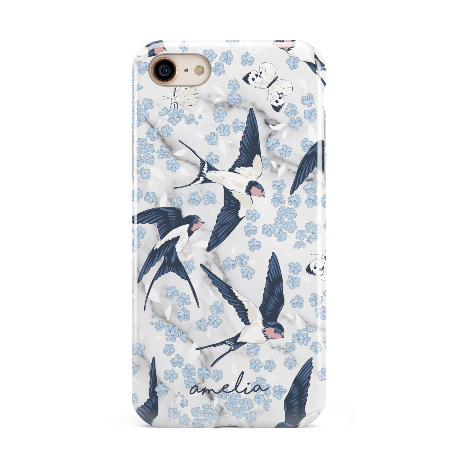 Spring Birds iPhone 8 3D Tough Case on Gold Phone