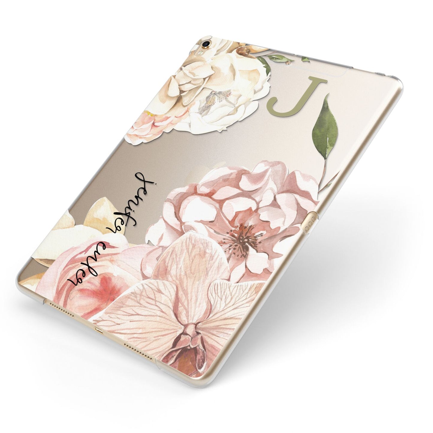 Spring Flowers Personalised Name Apple iPad Case on Gold iPad Side View