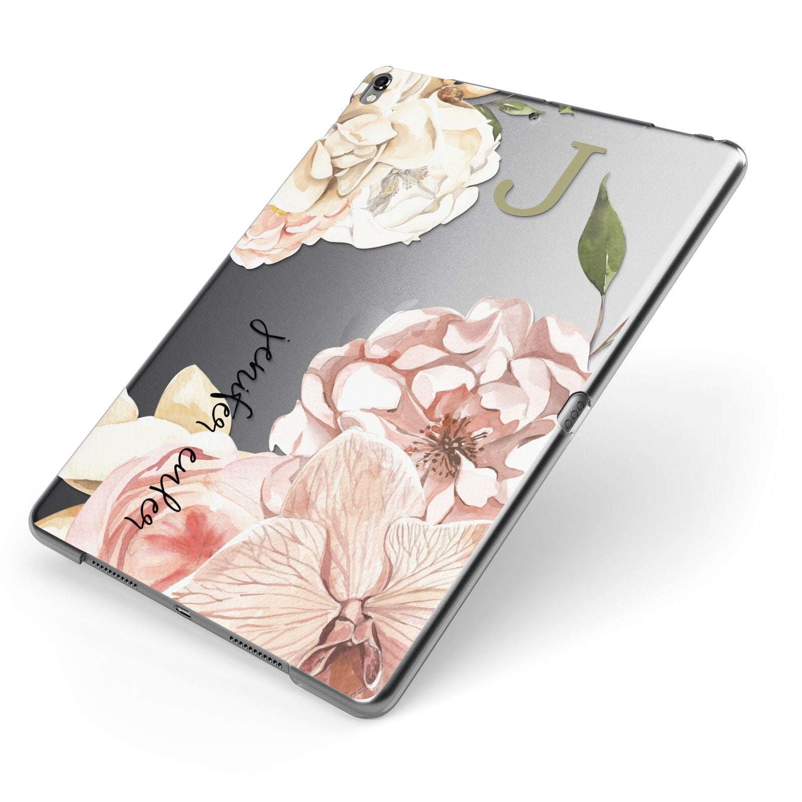 Spring Flowers Personalised Name Apple iPad Case on Grey iPad Side View