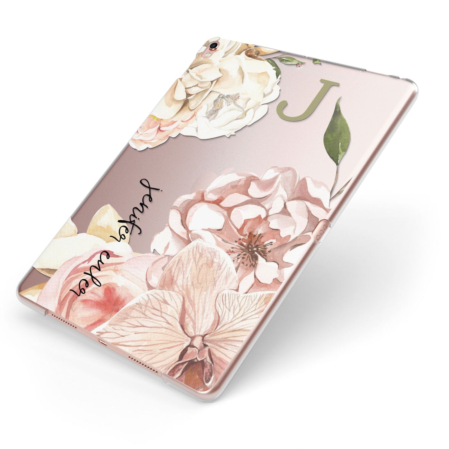 Spring Flowers Personalised Name Apple iPad Case on Rose Gold iPad Side View