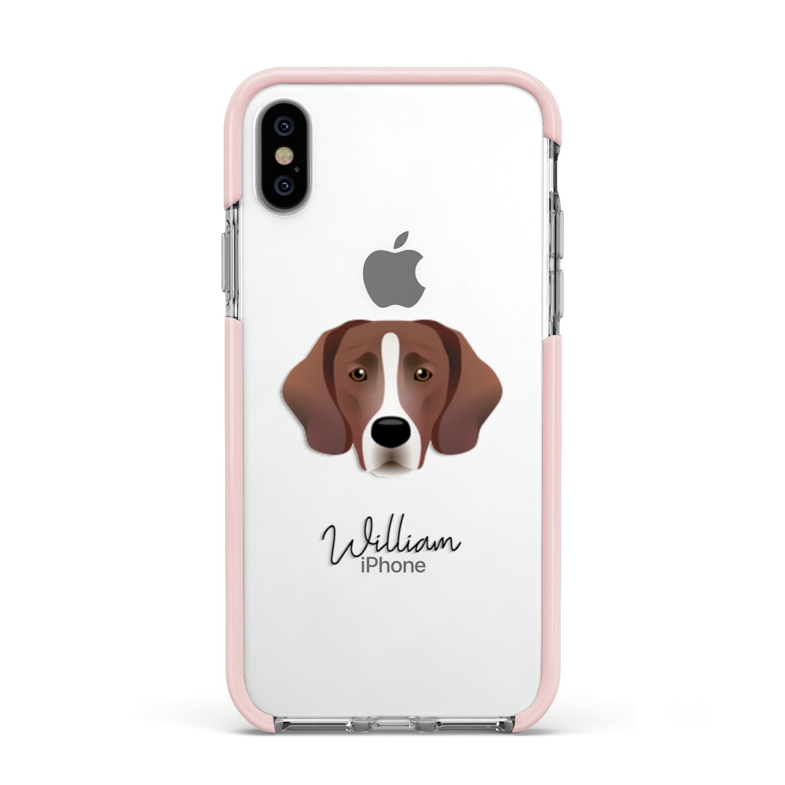 Springador Personalised Apple iPhone Xs Impact Case Pink Edge on Silver Phone