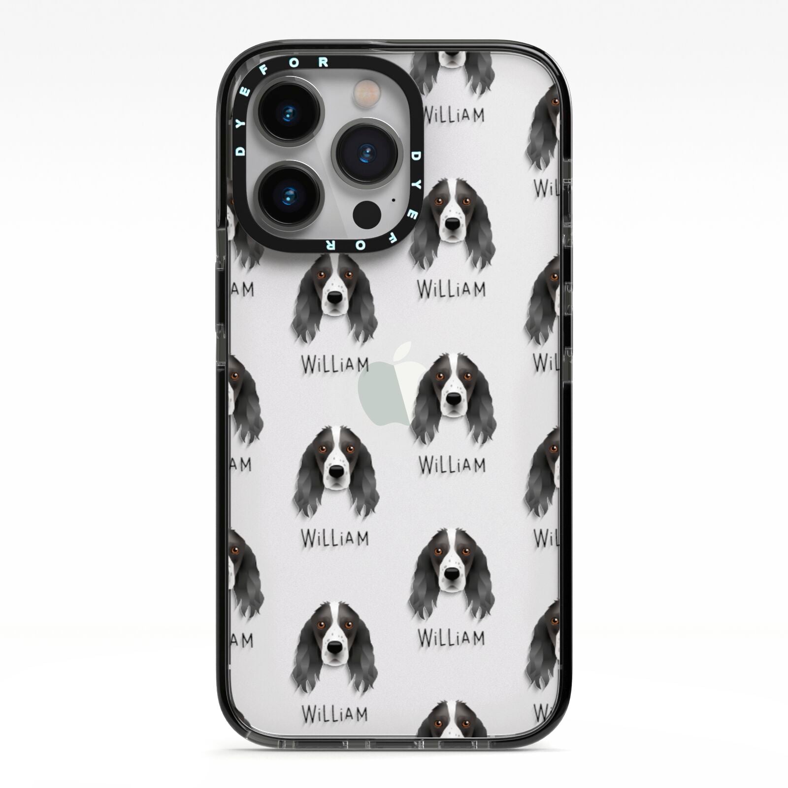 Springer Spaniel Icon with Name iPhone 13 Pro Black Impact Case on Silver phone