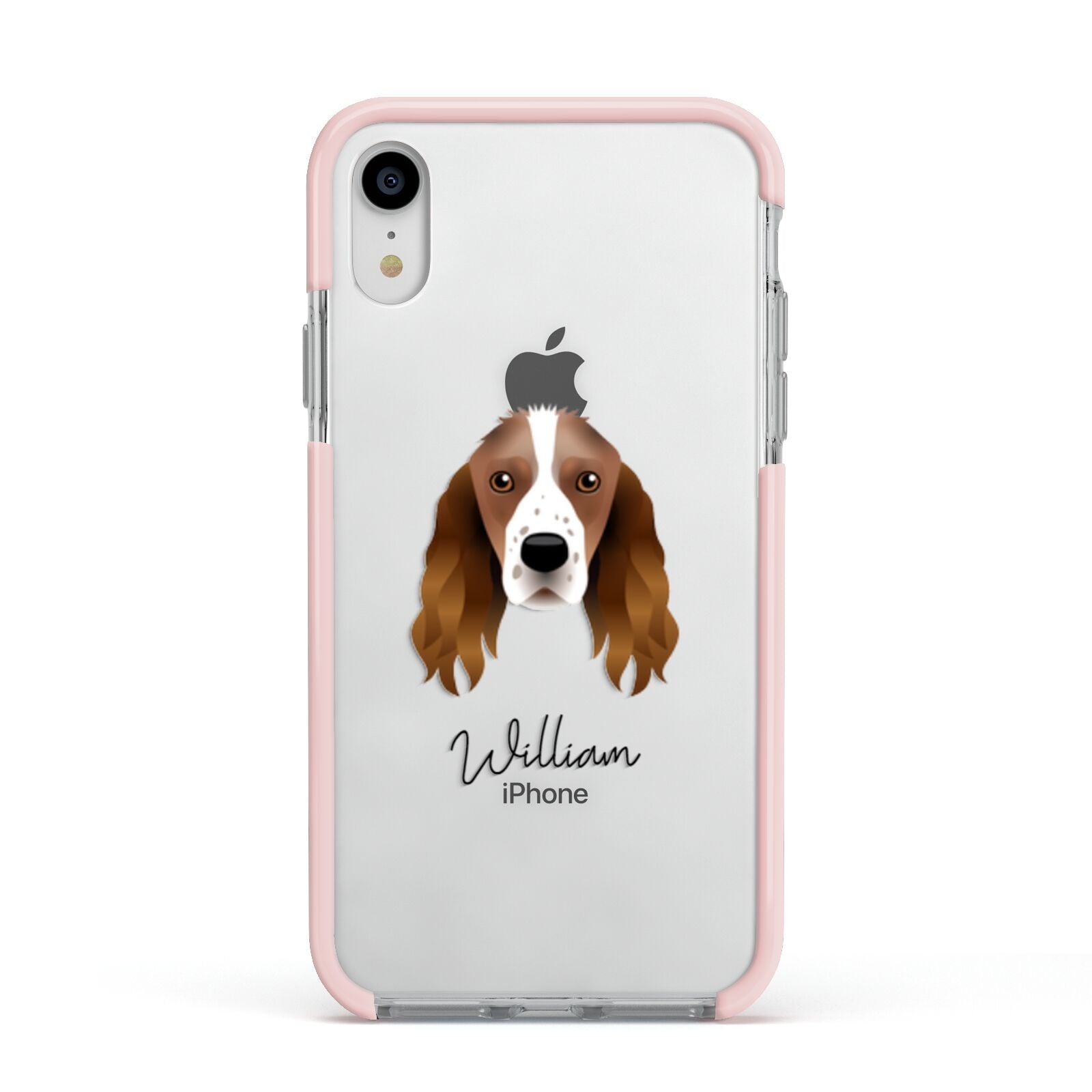 Springer Spaniel Personalised Apple iPhone XR Impact Case Pink Edge on Silver Phone