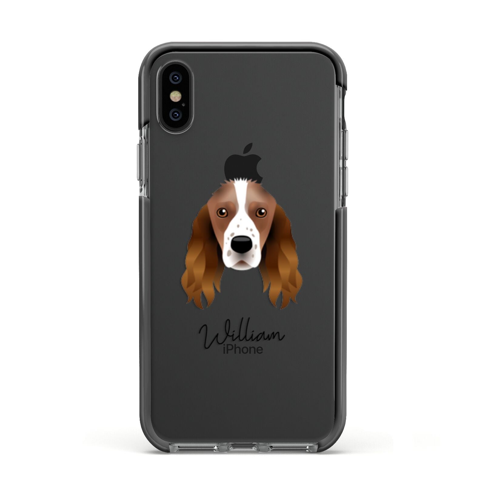 Springer Spaniel Personalised Apple iPhone Xs Impact Case Black Edge on Black Phone