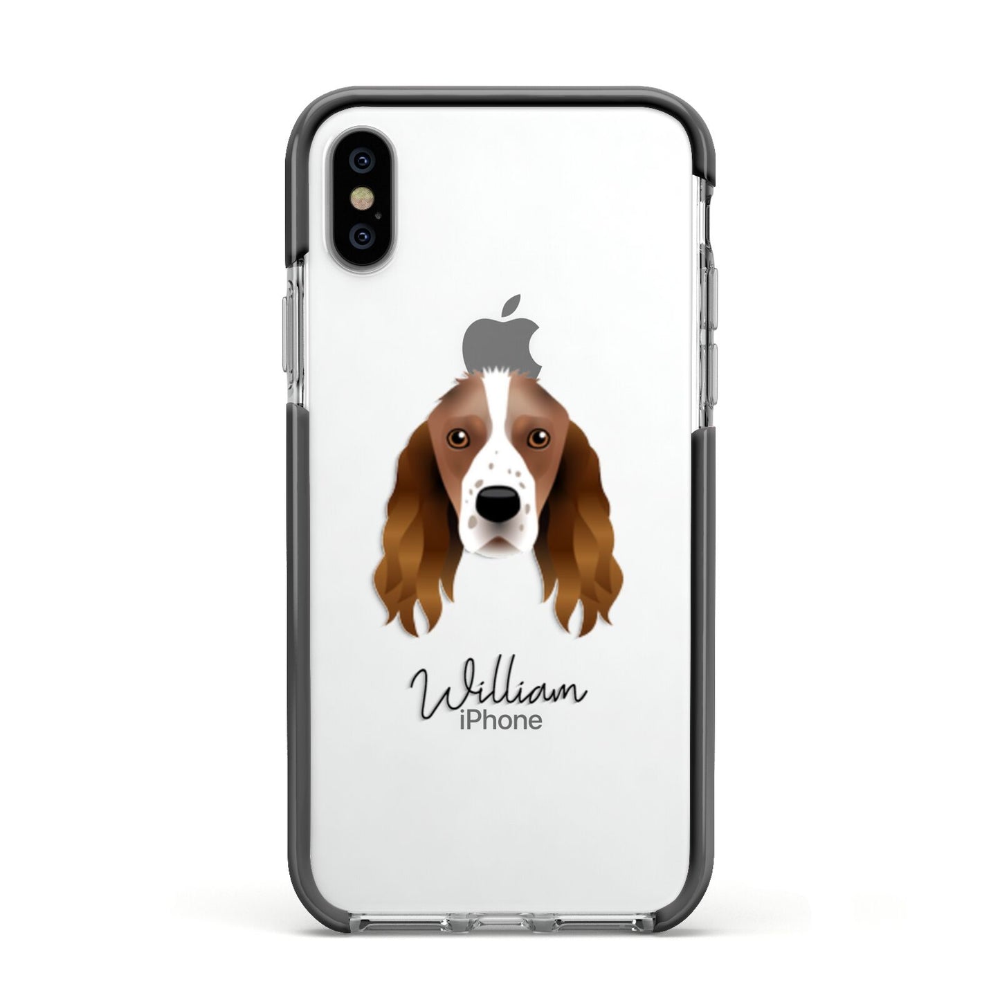 Springer Spaniel Personalised Apple iPhone Xs Impact Case Black Edge on Silver Phone