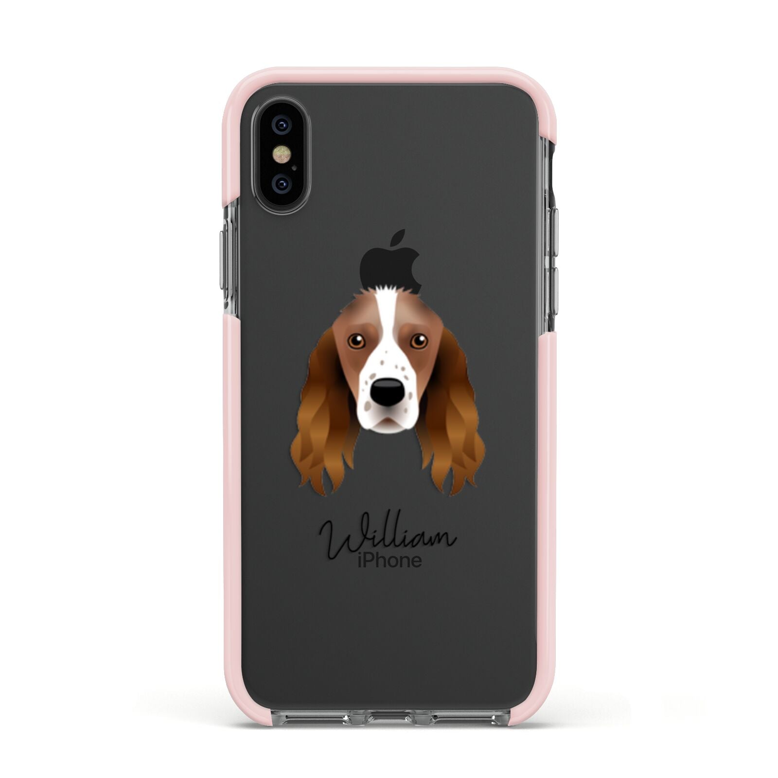 Springer Spaniel Personalised Apple iPhone Xs Impact Case Pink Edge on Black Phone