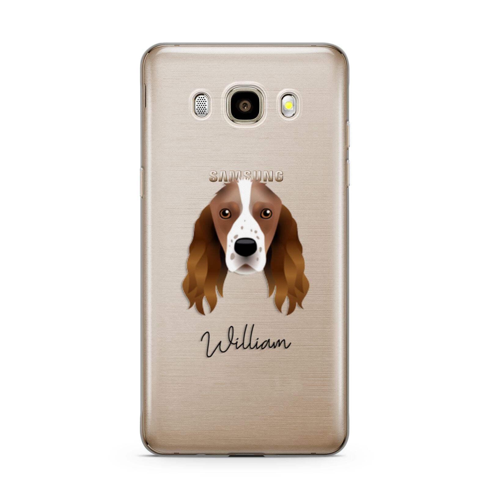 Springer Spaniel Personalised Samsung Galaxy J7 2016 Case on gold phone