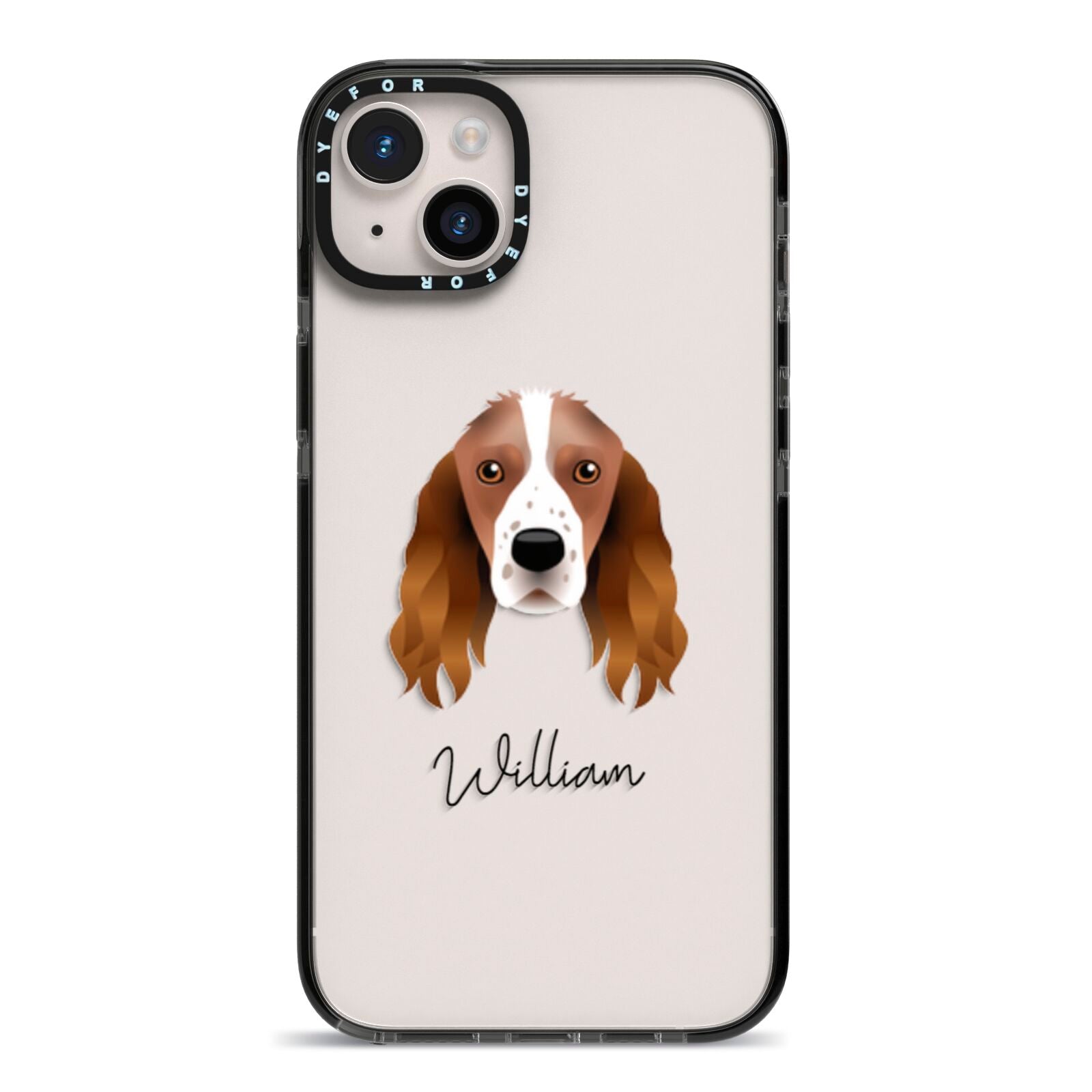 Springer Spaniel Personalised iPhone 14 Plus Black Impact Case on Silver phone