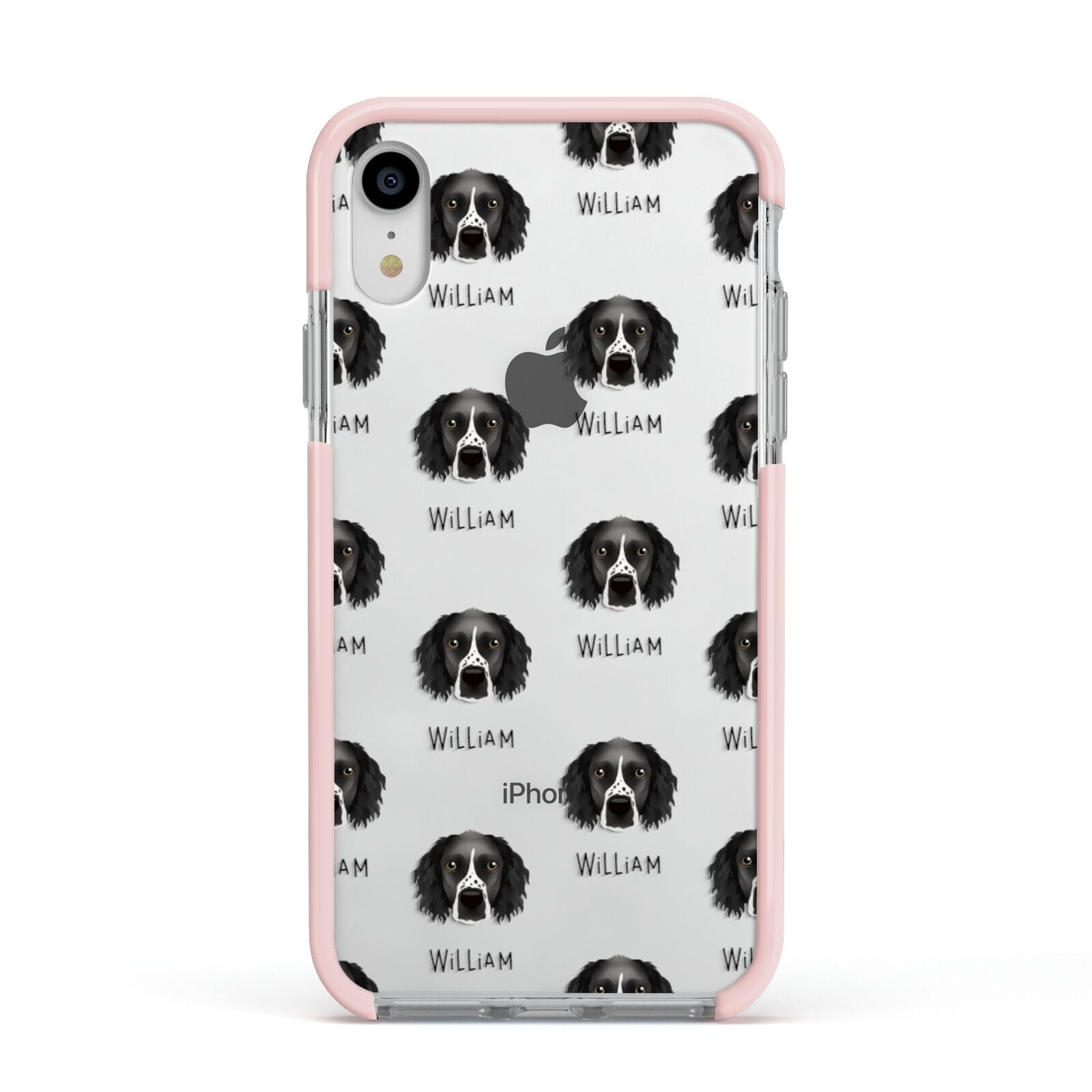 Sprocker Icon with Name Apple iPhone XR Impact Case Pink Edge on Silver Phone
