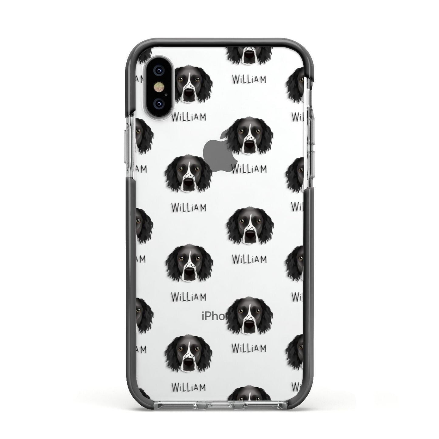 Sprocker Icon with Name Apple iPhone Xs Impact Case Black Edge on Silver Phone