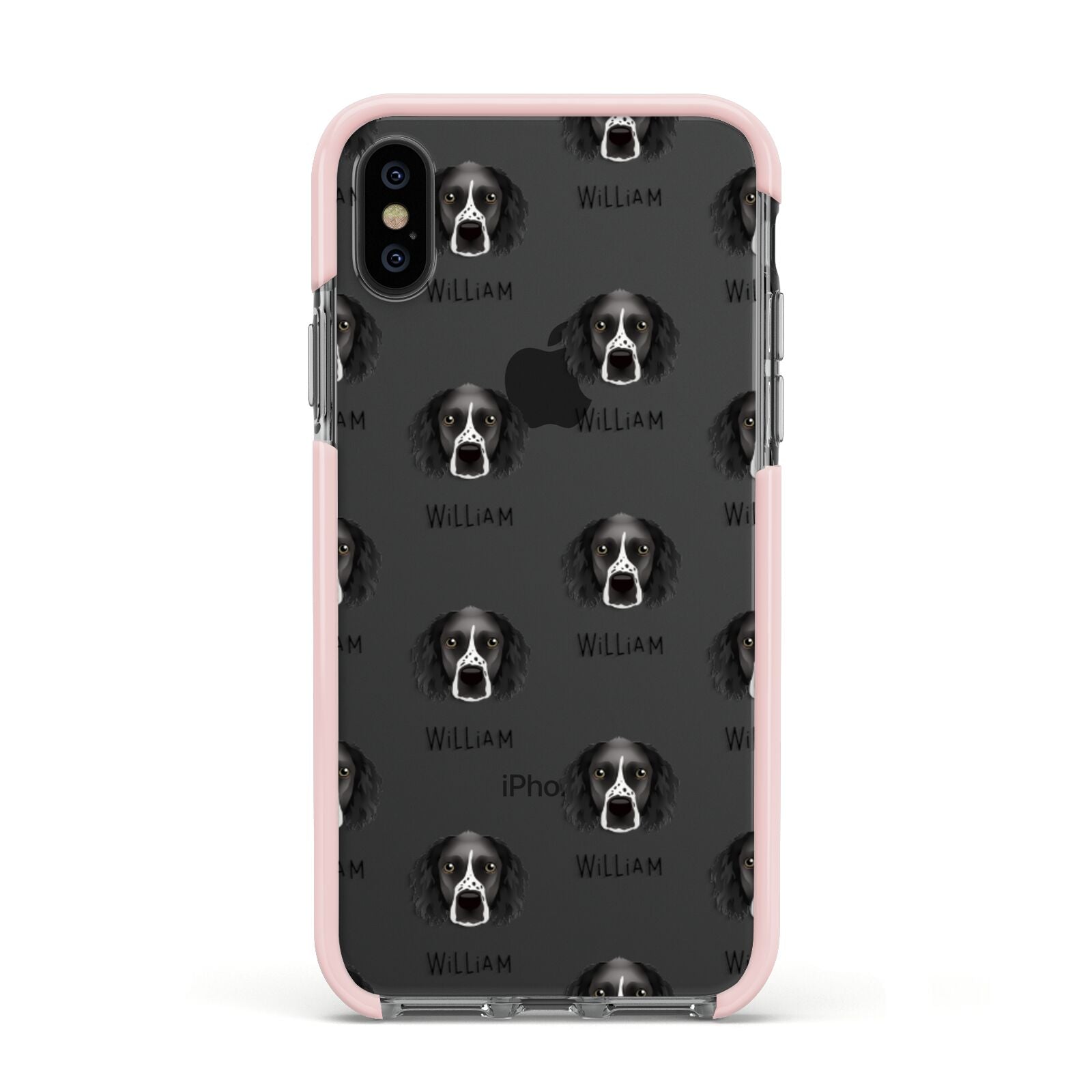 Sprocker Icon with Name Apple iPhone Xs Impact Case Pink Edge on Black Phone