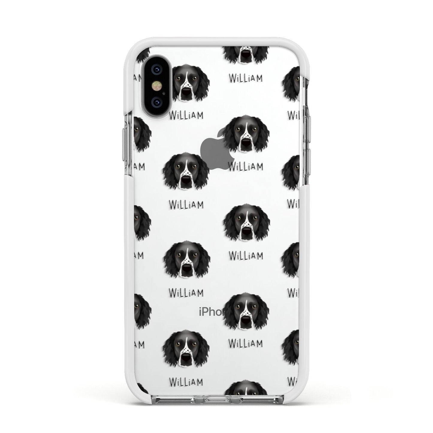 Sprocker Icon with Name Apple iPhone Xs Impact Case White Edge on Silver Phone